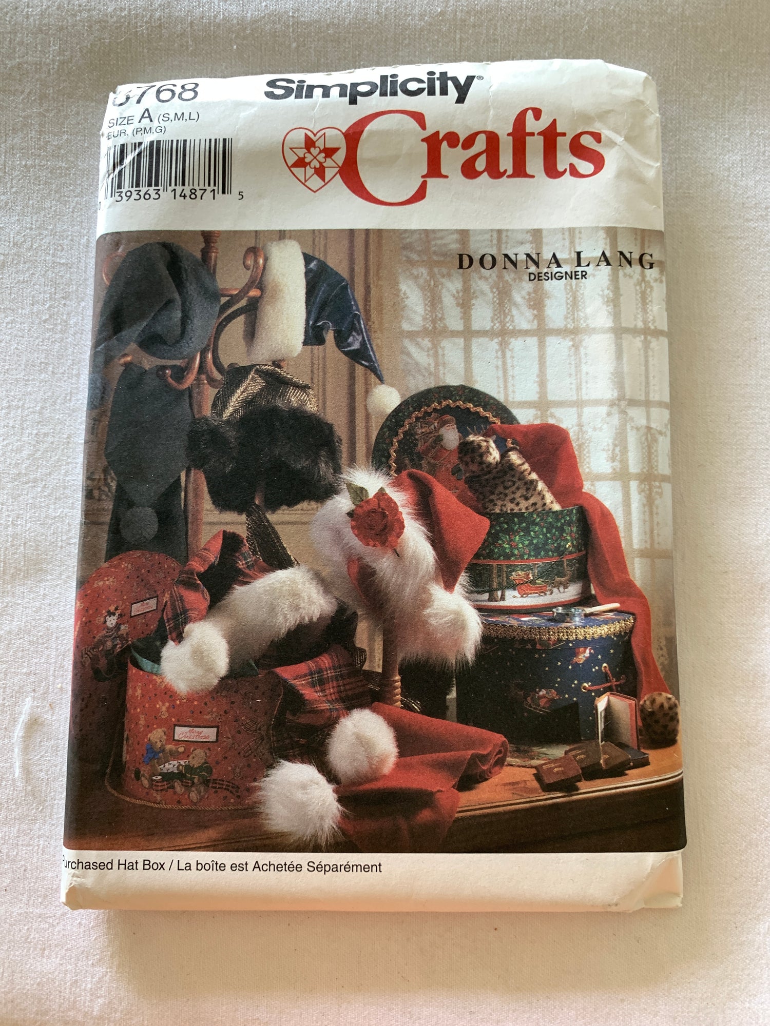 Simplicity Sewing Pattern Donna Lang 8768 Christmas Holiday Hats, 5 Variations, Adults, Children, Uncut, Vintage 1993