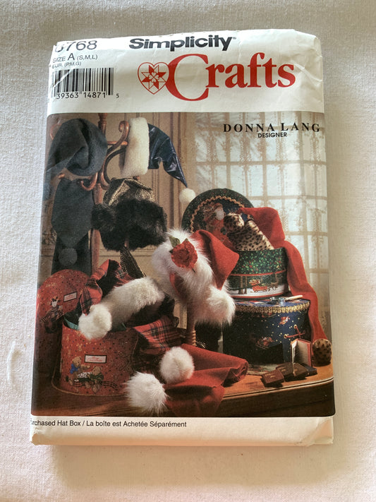 Simplicity Sewing Pattern Donna Lang 8768 Christmas Holiday Hats, 5 Variations, Adults, Children, Uncut, Vintage 1993