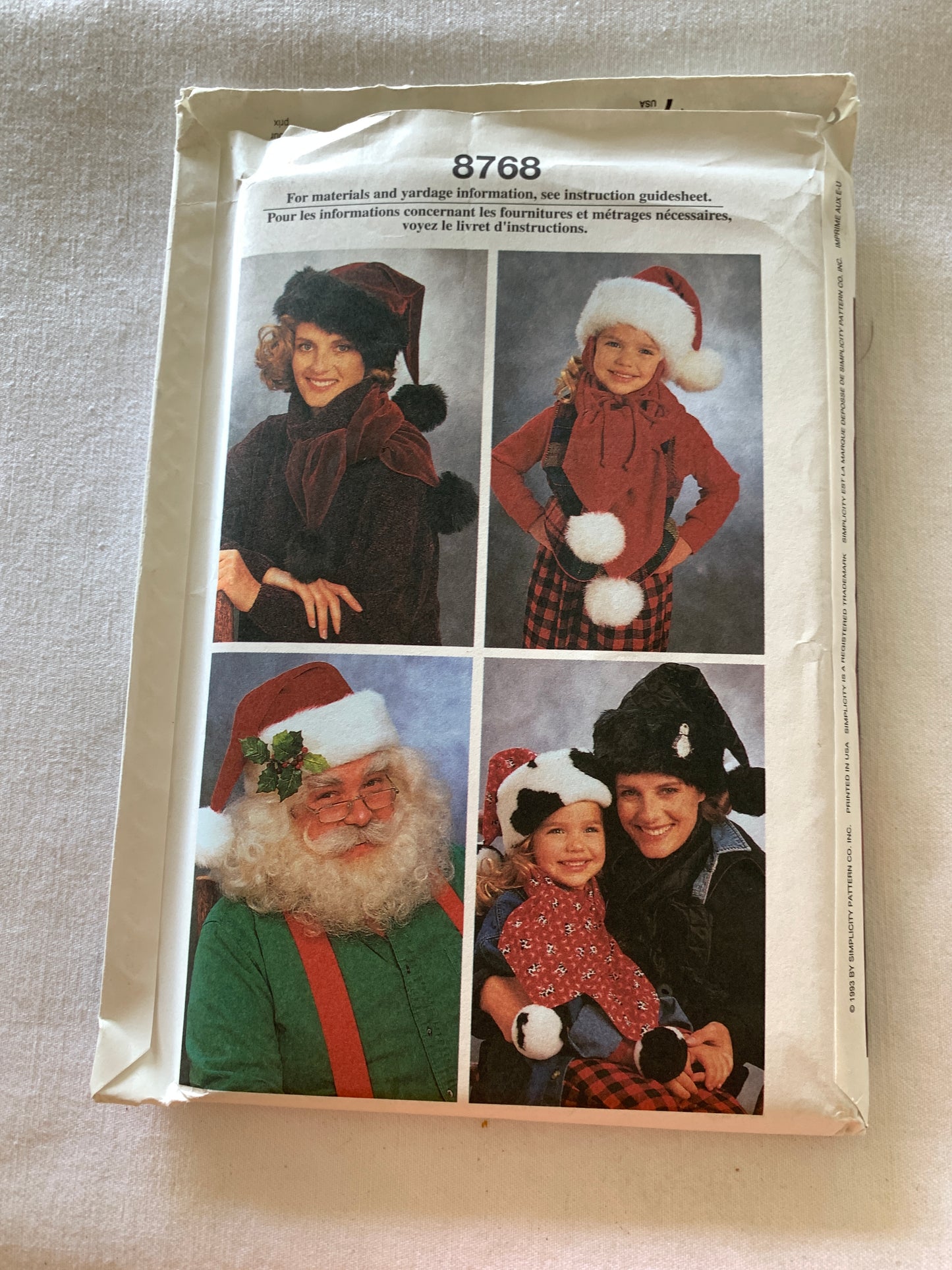 Simplicity Sewing Pattern Donna Lang 8768 Christmas Holiday Hats, 5 Variations, Adults, Children, Uncut, Vintage 1993