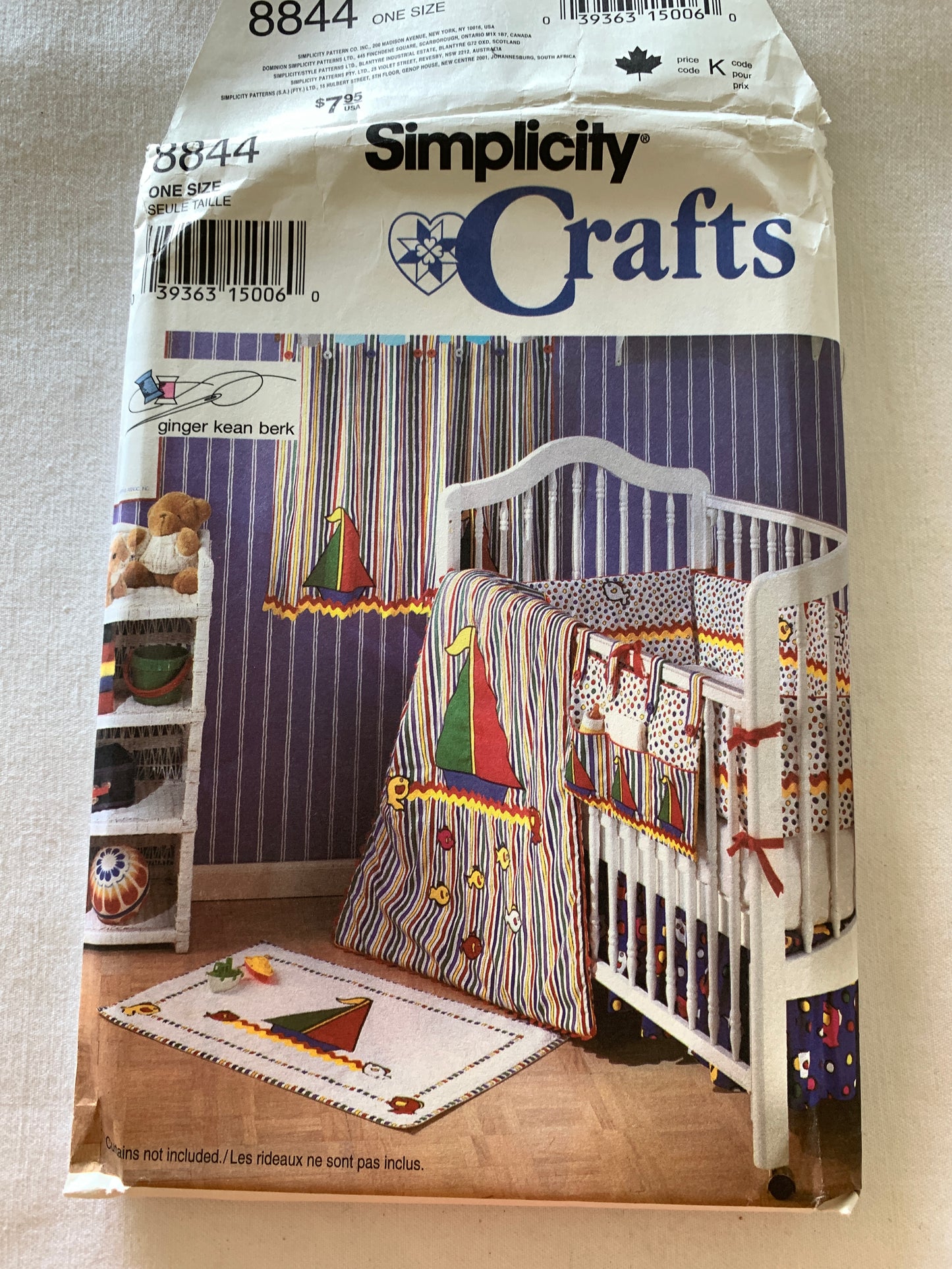 Simplicity Sewing Pattern 8844 Crafts, Layette, Nursery, Quilt, Pillow, Dust Ruffle, Bumper, 10 Variations, Uncut, 2007