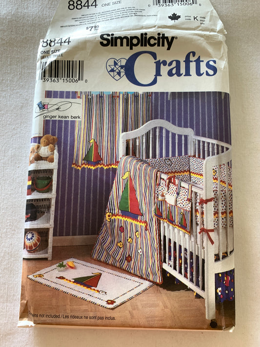 Simplicity Sewing Pattern 8844 Crafts, Layette, Nursery, Quilt, Pillow, Dust Ruffle, Bumper, 10 Variations, Uncut, 2007