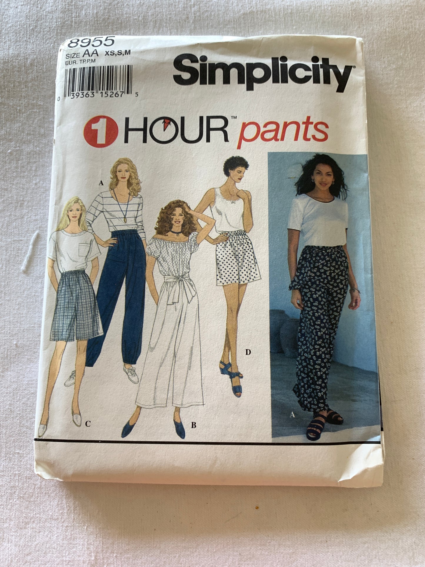 Simplicity Sewing Pattern 8955 Misses' Pull-On Pants, 4 Lengths, Sash, Size 6-16, Uncut, Vintage 1994