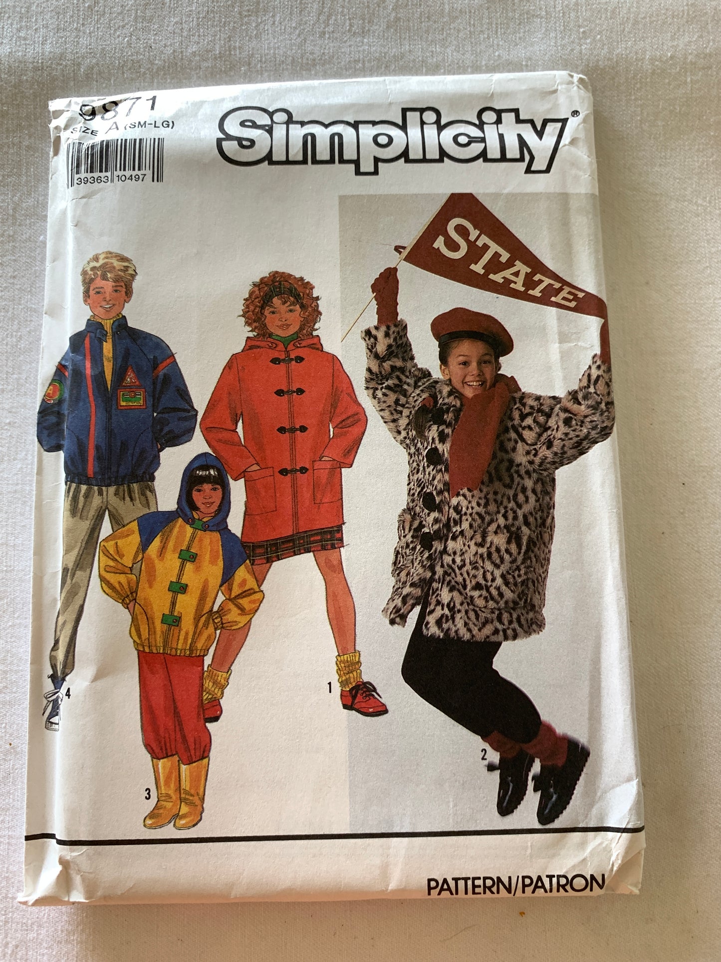 Simplicity Sewing Pattern 9871 Lined Coat, Hood, Jacket, Hat, Zipper Front, Long Sleeves, Pockets, Size 4-14, Uncut, Vintage 1990