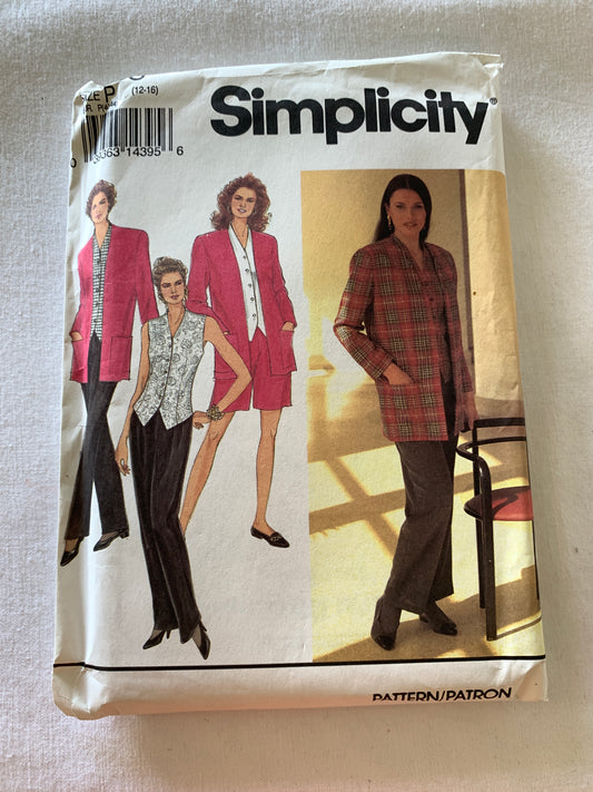 Simplicity Sewing Pattern 8553 Misses' Pants, Shorts, Unlined Jacket, Top, Zipper Back, Size 12-16, Uncut, Vintage 1993