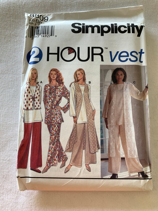 Simplicity Sewing Pattern 8809 Misses' Pants, Top, Vest, Elastic Waist, Pockets, Size 18-24, Uncut, Vintage 1994