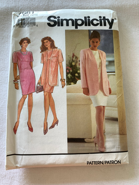 Simplicity Sewing Pattern 9511 Misses'/Miss Petite Dress, Unlined Jacket, Long/Short Sleeves, Pockets, Pockets, Size 10-16, Uncut, Vintage 1991