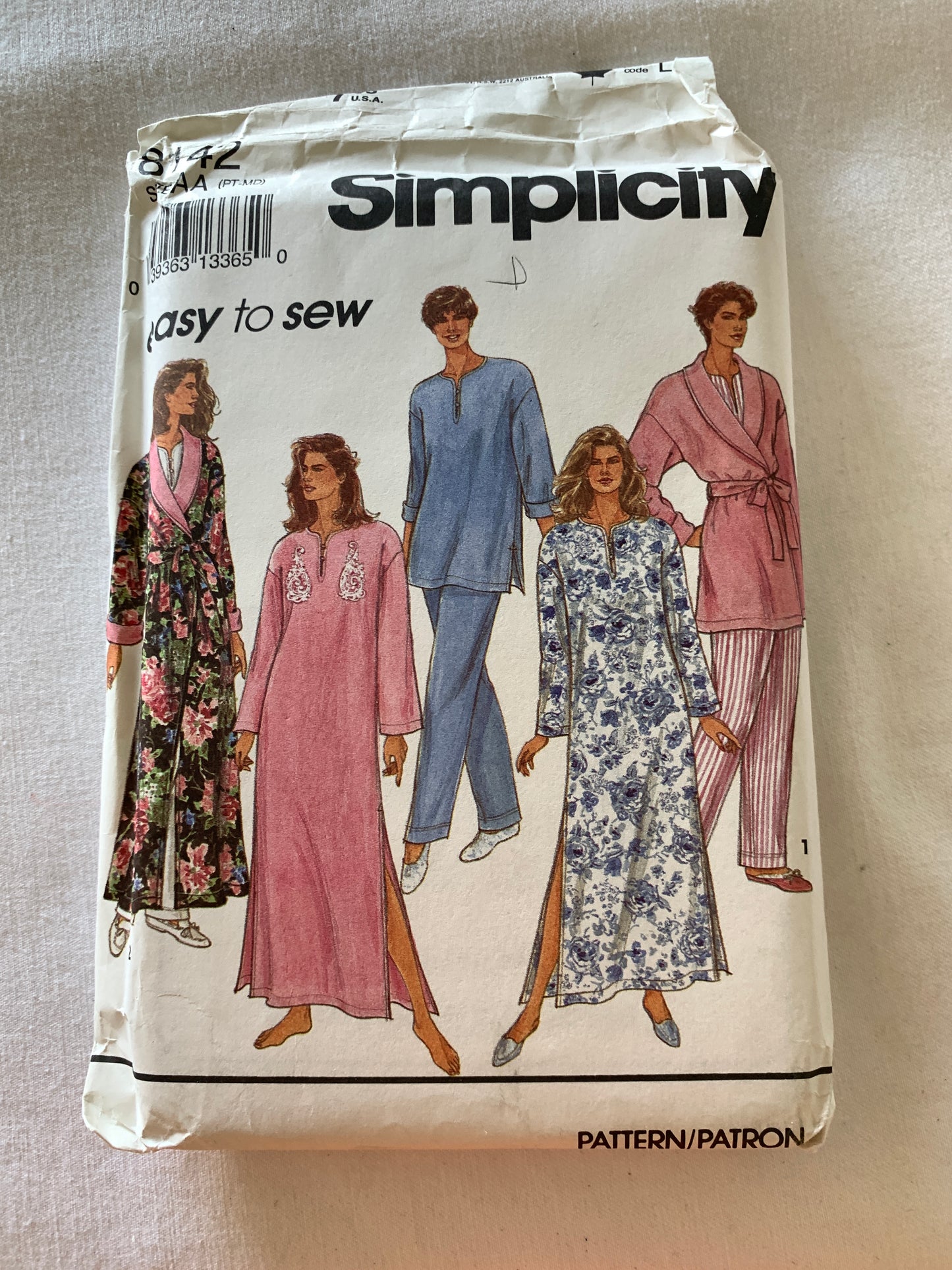Simplicity Sewing Pattern 8142 Misses' Robe, Pants, Caftans, Elastic Waist, Two Lengths, Pajamas, Size 6-16 Uncut, Vintage 1992