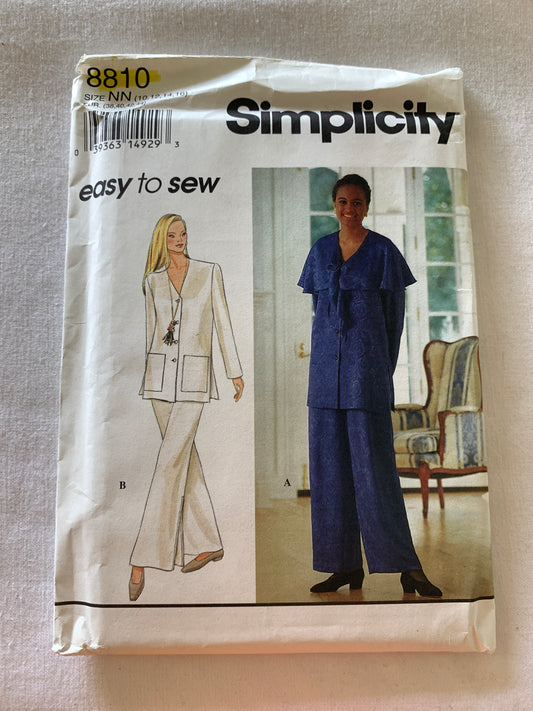 Simplicity Sewing Pattern 8810 Misses' Unlined Jacket, Pants, Long Sleeves, Wide Leg, Pockets, Size 10-16, Uncut, Vintage 1994