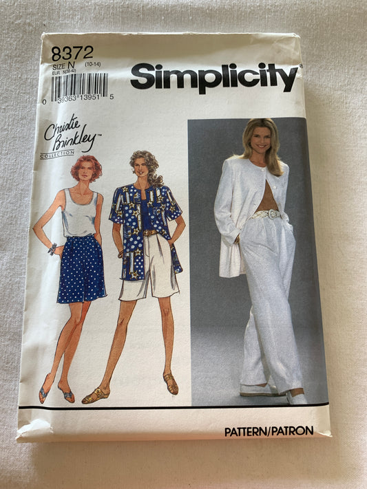 Simplicity Sewing Pattern 8372 Misses' Pants, Shorts, Top, Unlined Jacket, Long/Short Sleeves, Size 10-14, Uncut, Vintage 1993