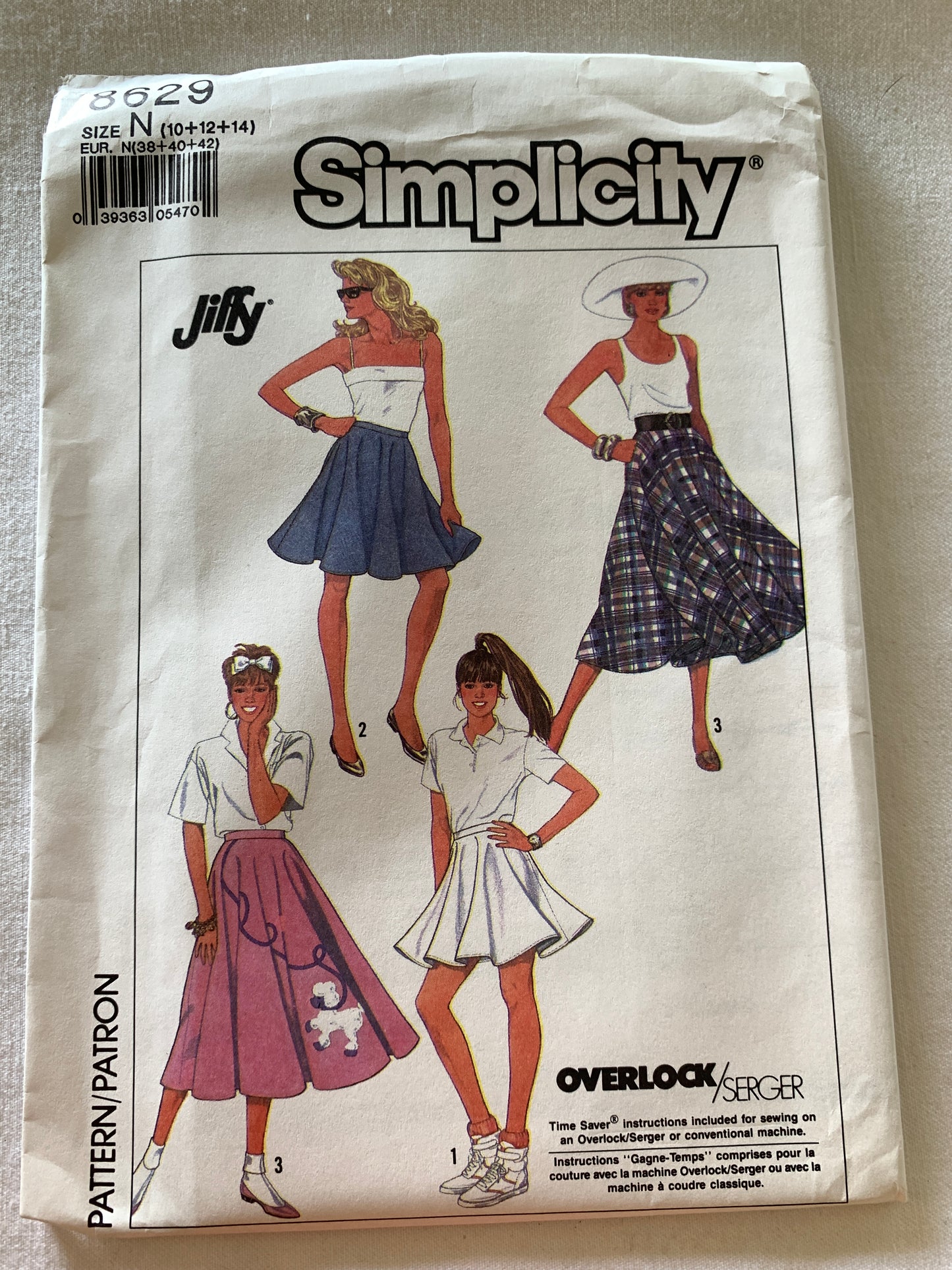 Simplicity Sewing Pattern 8629 Misses' Circle Skirts, 3 Lengths, Side Zipper, Size 10-14, Uncut, Vintage 1988
