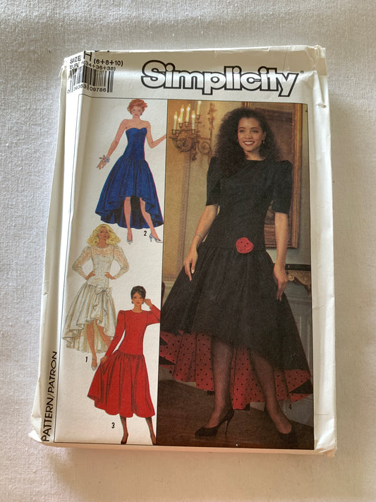 Simplicity Sewing Pattern 9451 Misses'/Miss Petite Dress, Two Lengths, Long/Short Sleeves, Zipper Back, Size 6-10, Uncut, Vintage 1989