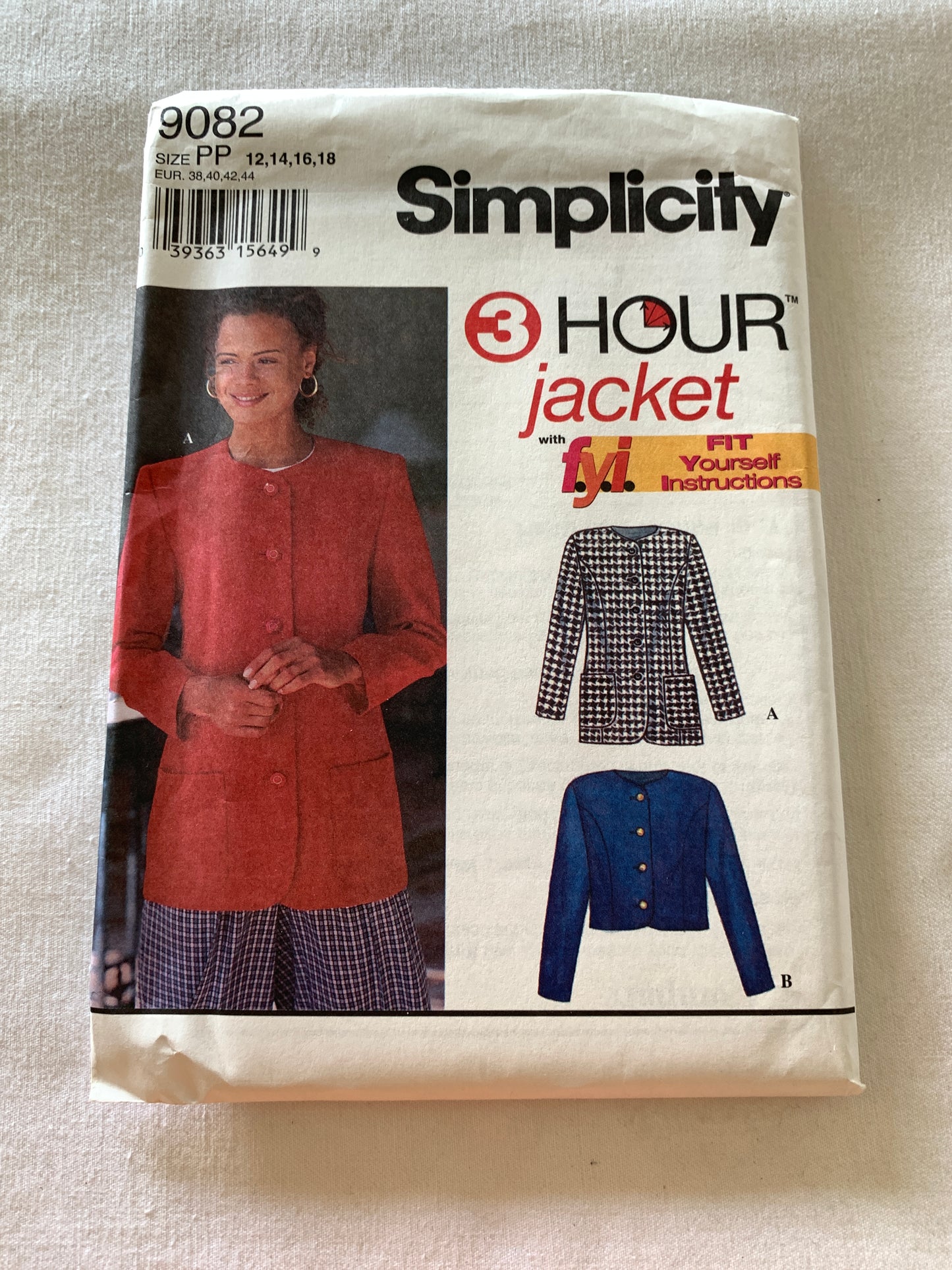 Simplicity Sewing Pattern 9082 Misses'/Miss Petite Jacket, Long Sleeves, Pockets, Princess Seams, Size 12-18, Uncut, Vintage 1994