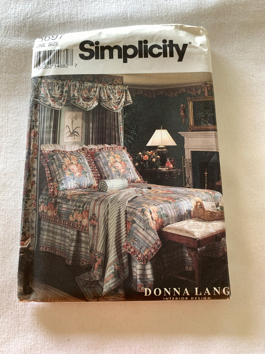 Simplicity Sewing Pattern 8697 Home Decorating, Bedroom, Canopy, Pillow Shams, Dust Ruffle, Coverlet, Uncut, Vintage 1993