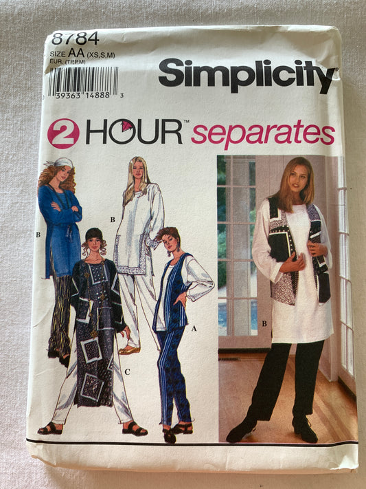 Simplicity Sewing Pattern 8784 Misses' Tunic, Three Lengths, Pants, Lined Vest, Pockets, Size 6-16, Uncut, Vintage 1994