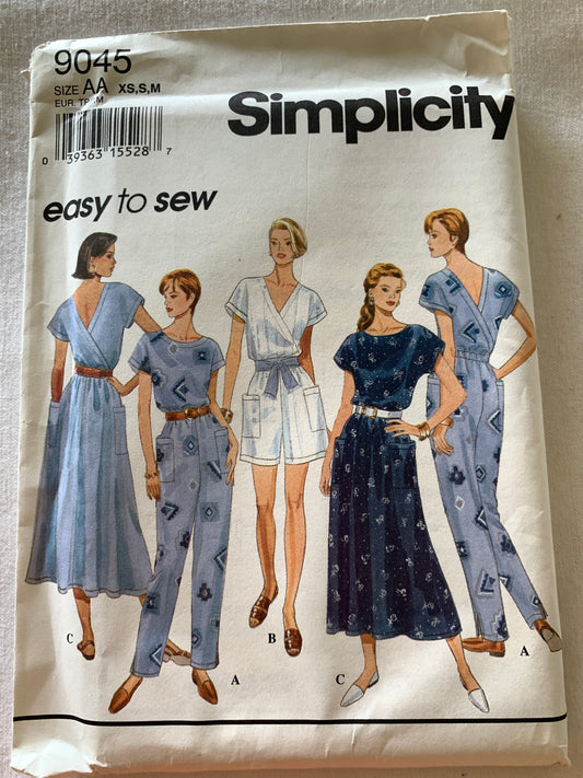Simplicity Sewing Pattern 9045 Misses' Jumpsuit, Dress, Two Lengths, Loose-Fitting, Pockets, Short Kimono Sleeves, Sizes 6-16, Uncut, Vintage 1994