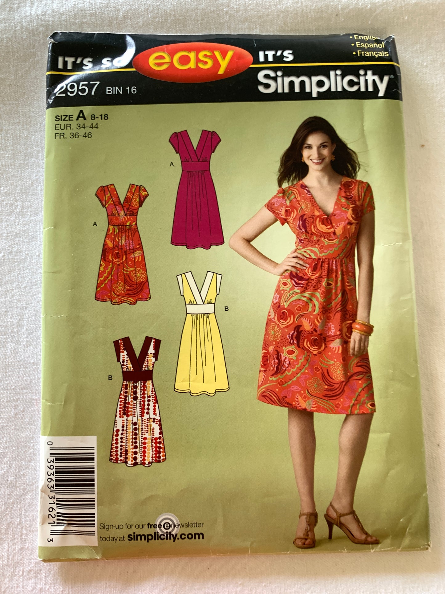 Simplicity Sewing Pattern 2957 Misses' Dresses, 3 Variations, Sleeveless, Tie End, Size 8-18, Uncut, Vintage 2008