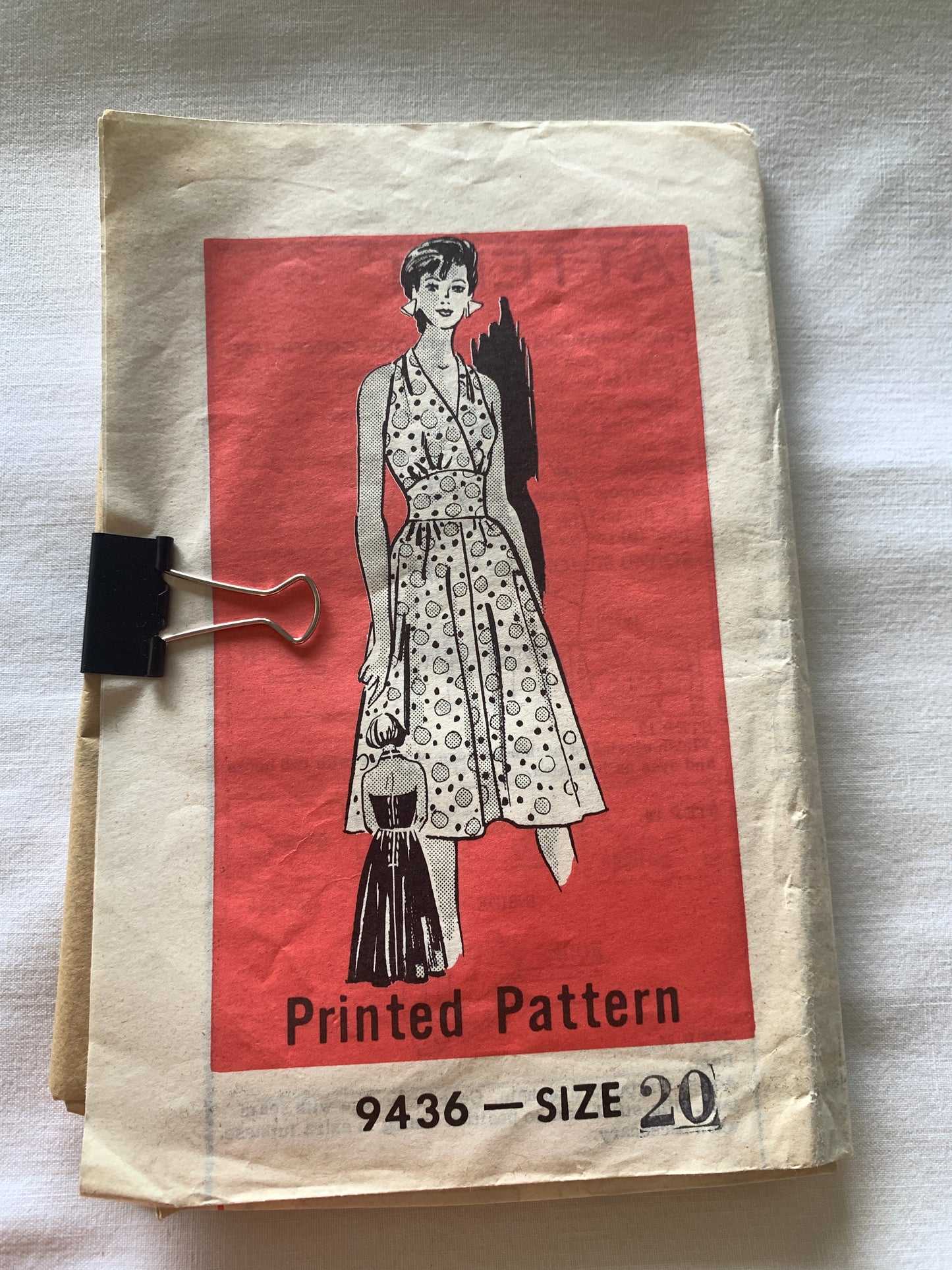 Printed Sewing Pattern 9436 Misses' Dress, Zipper Back, Sleeveless, Size 20, Uncut, Vintage 1975