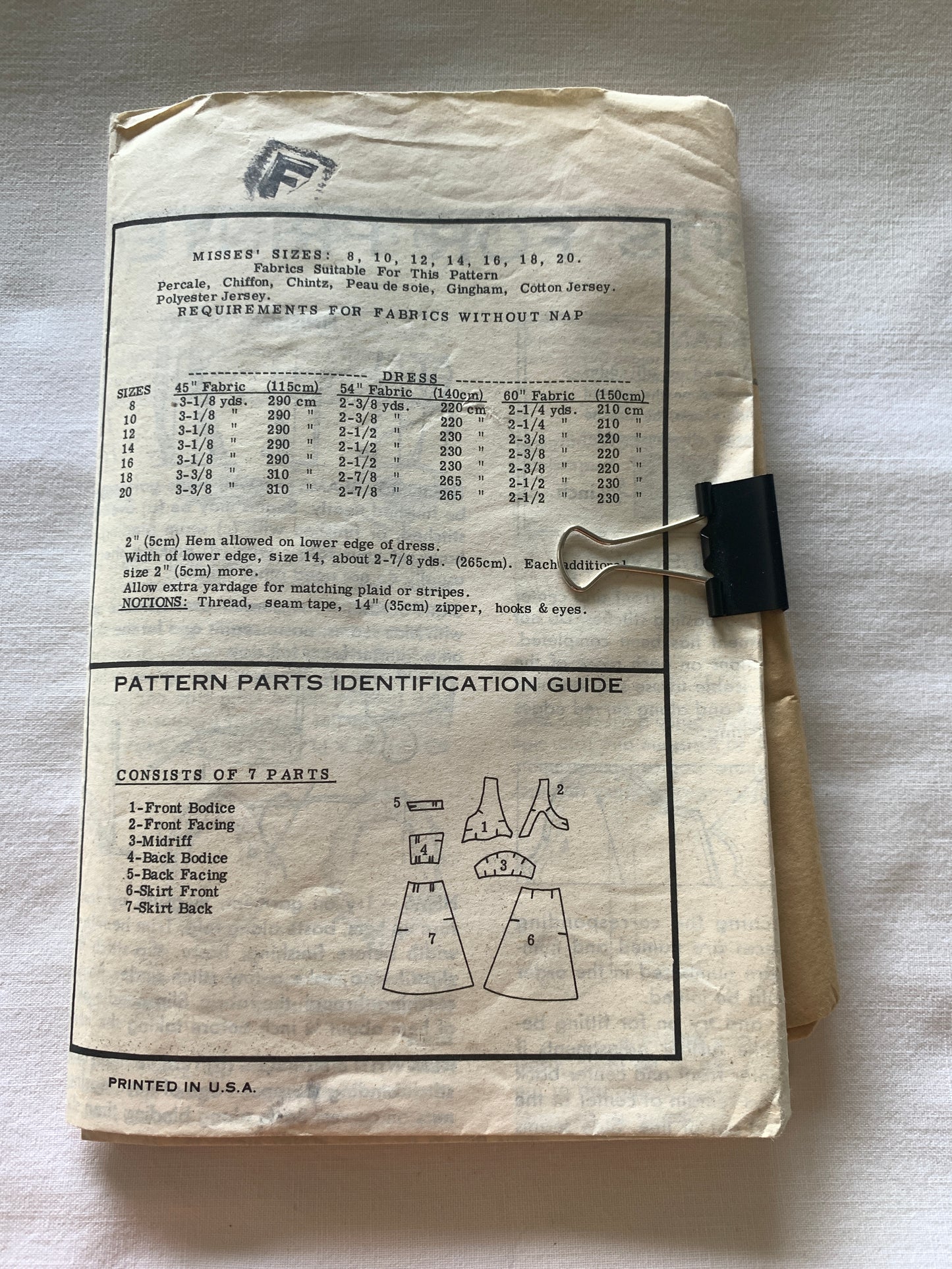 Printed Sewing Pattern 9436 Misses' Dress, Zipper Back, Sleeveless, Size 20, Uncut, Vintage 1975