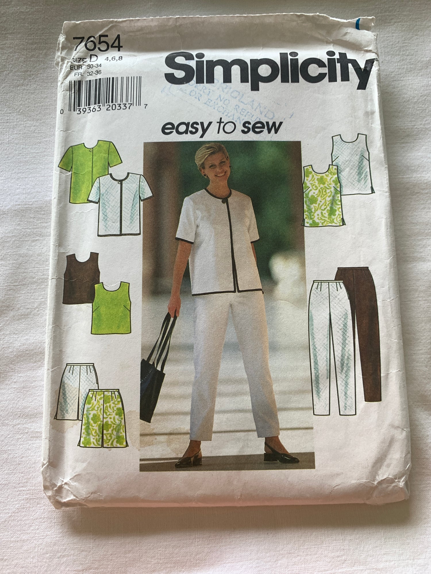 Simplicity Sewing Pattern 7654 Misses'/Misses' Petite Jacket, Skirt, Pants, Skirt, Zipper Back, Two Lengths, Size 4-6, Uncut, Vintage 1997
