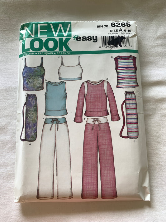 Simplicity New Look Sewing Pattern 6265 Misses' Top, Pants, Bag, Camisole, Pullover, Long Sleeves Shoulder Straps, Size 6-16, Uncut, Vintage 2003