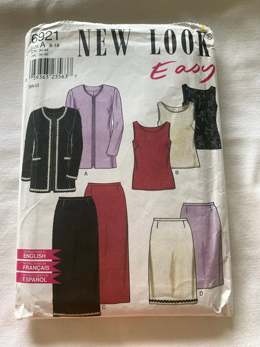 Simplicity New Look Sewing Pattern 6921 Misses' Jacket, Top, Skirt, Sleeveless, Zipper Back, Size 8-18, Uncut, 2003
