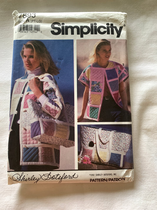 Simplicity Sewing Pattern Shirley Botsford 7893 Misses' Jacket,Toggle Front, Pockets, Long Sleeves, Sleeveless, Size 6-20, Uncut, Vintage 1992