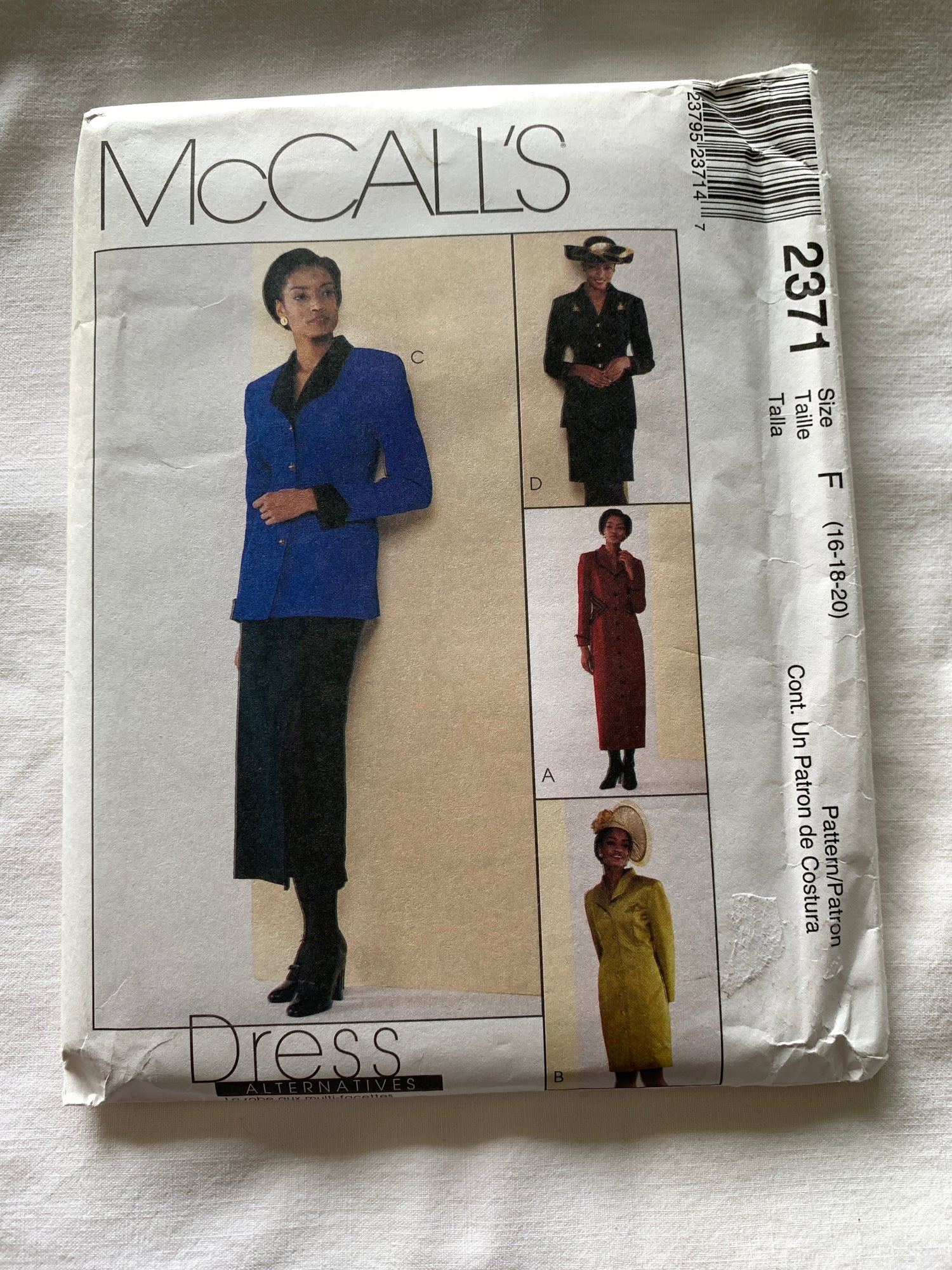 McCall's Sewing Pattern 2371 Misses' Lined Dress, Jacket, Princess Seams, Button Front, Two Lengths, Size 16-20, Uncut, Vintage 1999