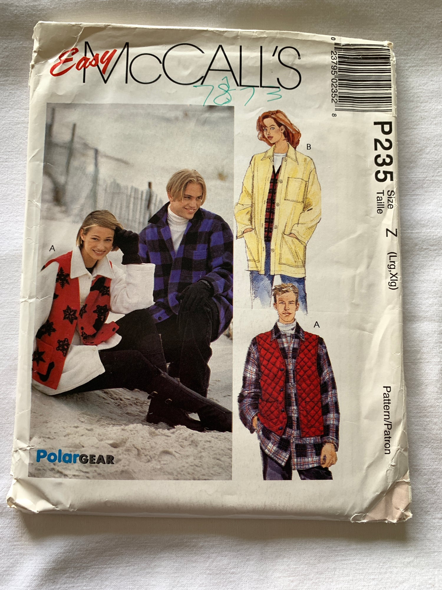 McCall's Sewing Pattern P235 Misses'/Men's Shirt-Jacket, Lined Vest, Pockets, Boxy, Loose Fitting, Size 38-44, Uncut, Vintage 1996 