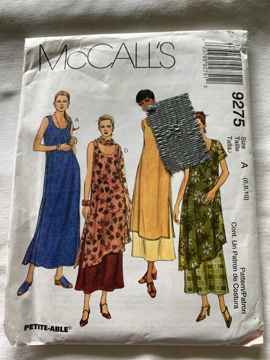 McCall's Sewing Pattern 9275 Misses' Petite Dress, Scarf, Short Sleeves, Sleeveless, Size 6-10, Uncut, Vintage 1998