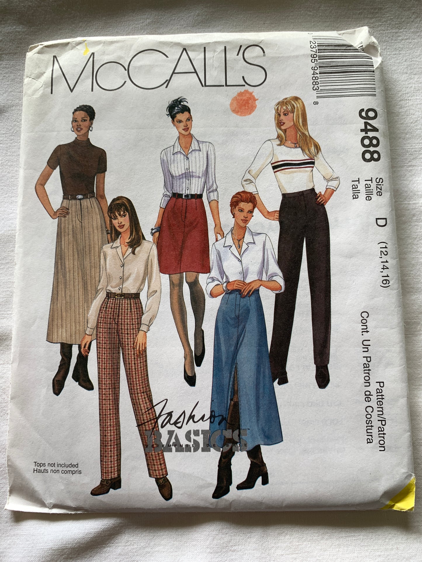 McCall's Sewing Pattern 9488 Misses' Skirt, Pants, Two Lengths, Zipper Front, Size 12-16, Uncut, Vintage 1998