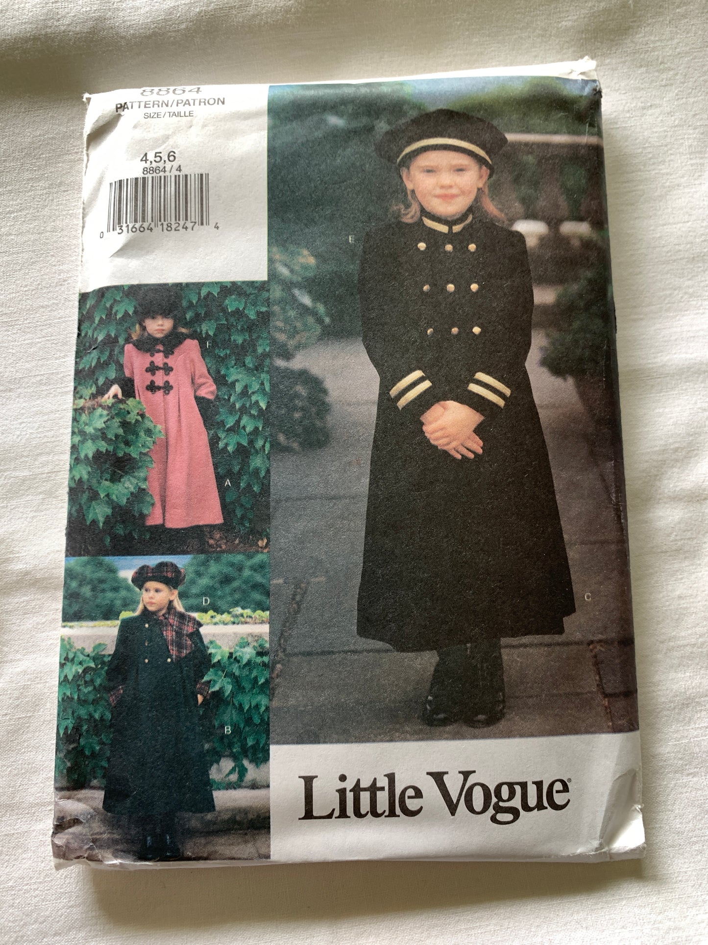 Vogue Little Sewing Pattern 8864 Girls' Coat, Loose-Fitting, Double-Breasted, Pockets, Long Sleeves, Size 4-6, Uncut, Vintage 2001