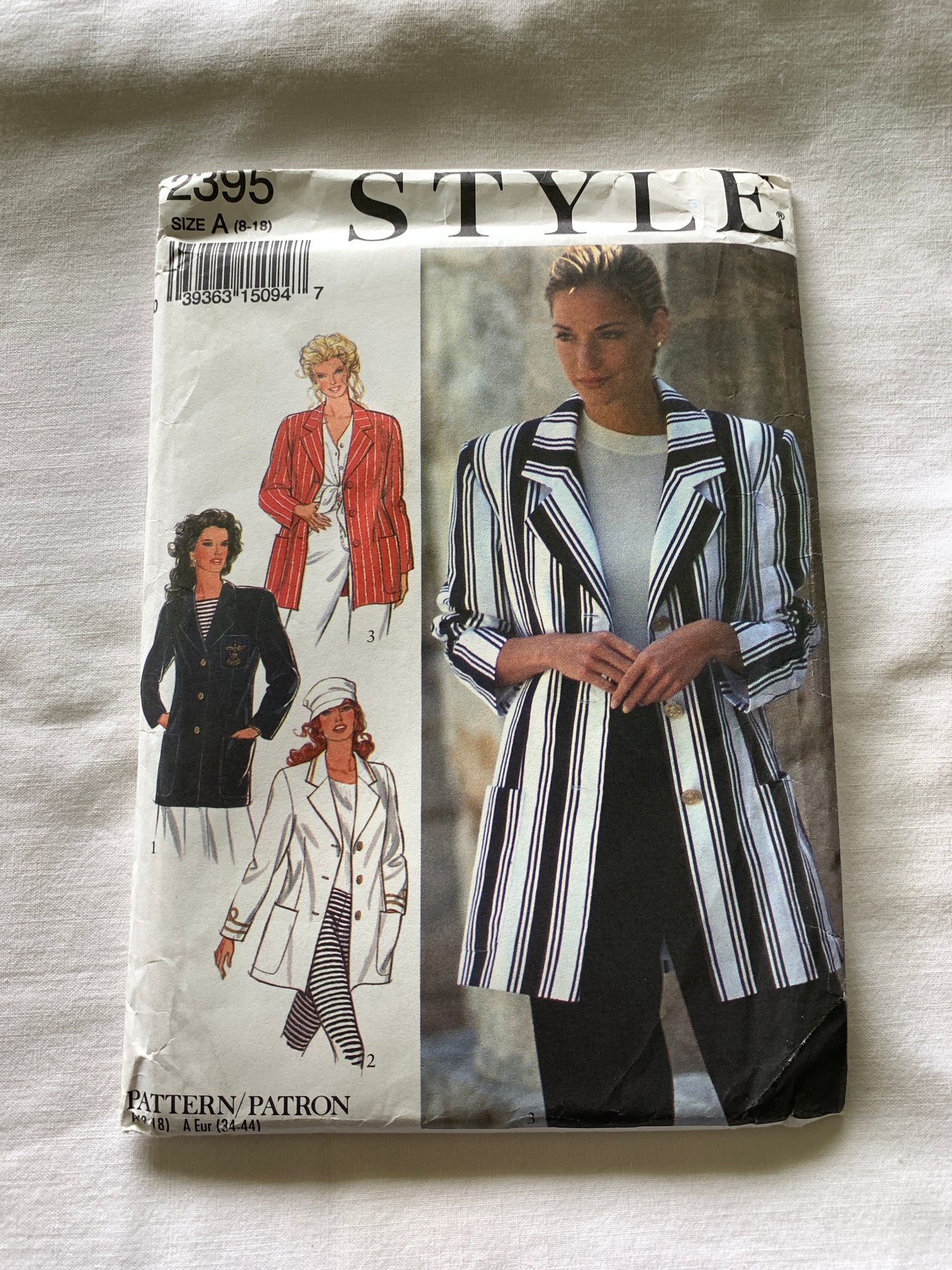 Style Sewing Pattern 2395 Misses' Jackets, Pockets, Button Front, Blazer, Size 8-18, Uncut, Vintage 1994