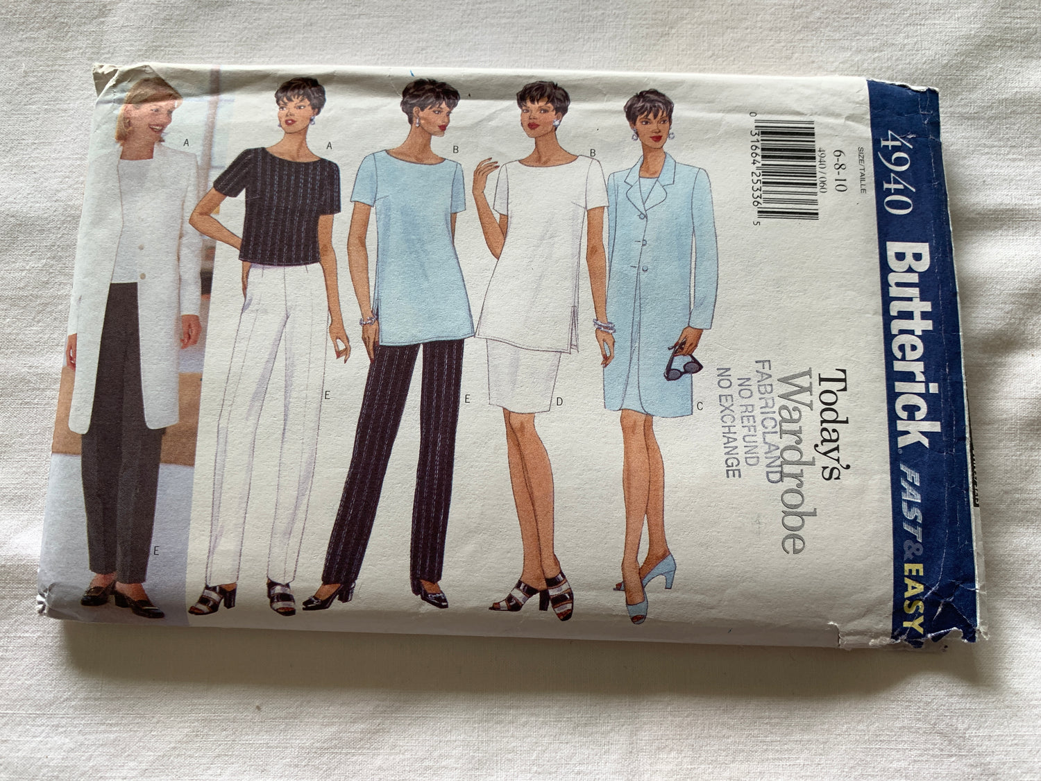 Butterick Sewing Pattern 4940 Misses' Petite Jacket, Dress, Top, Tunic, Skirt, Pants, Variations, Loose-Fitting, Two Lengths, Zipper Back, Size 6-10, Uncut, Vintage 1997