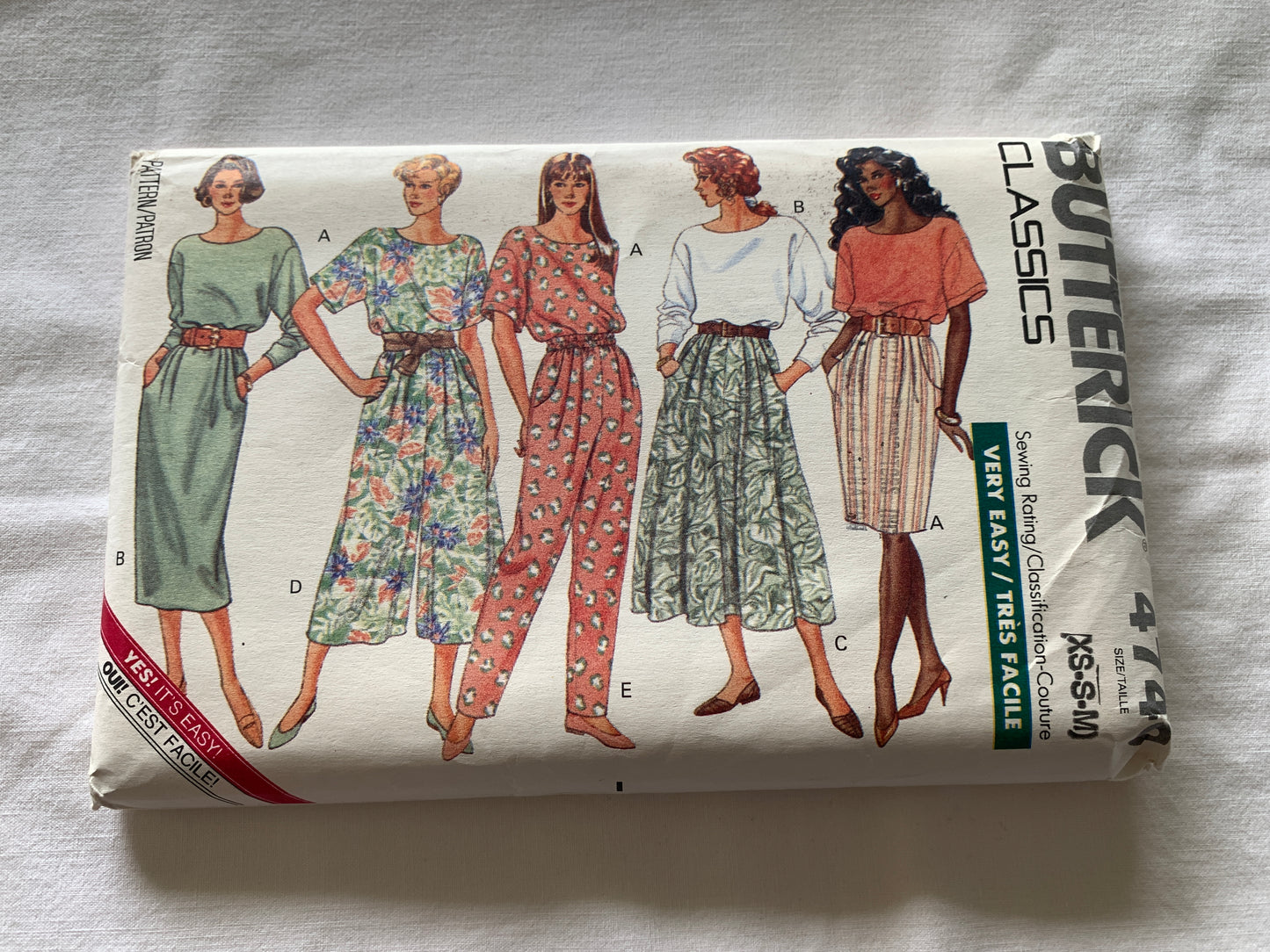 Butterick Sewing Pattern 4740 Misses' Top, Skirt, Culottes, Pants, Loose-Fitting, Two Lengths, Elastic Waist, Size 6-14, Uncut, Vintage 1990