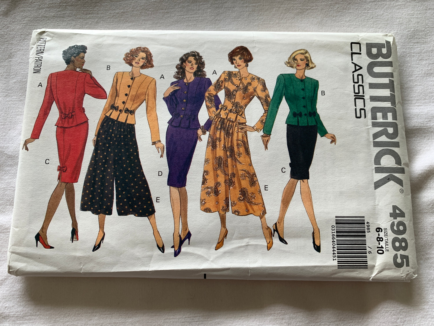 Butterick Sewing Pattern 4985 Misses' Top, Skirt, Culottes, Loose-Fitting, Zipper Back, Size 6-10, Uncut, Vintage 1990