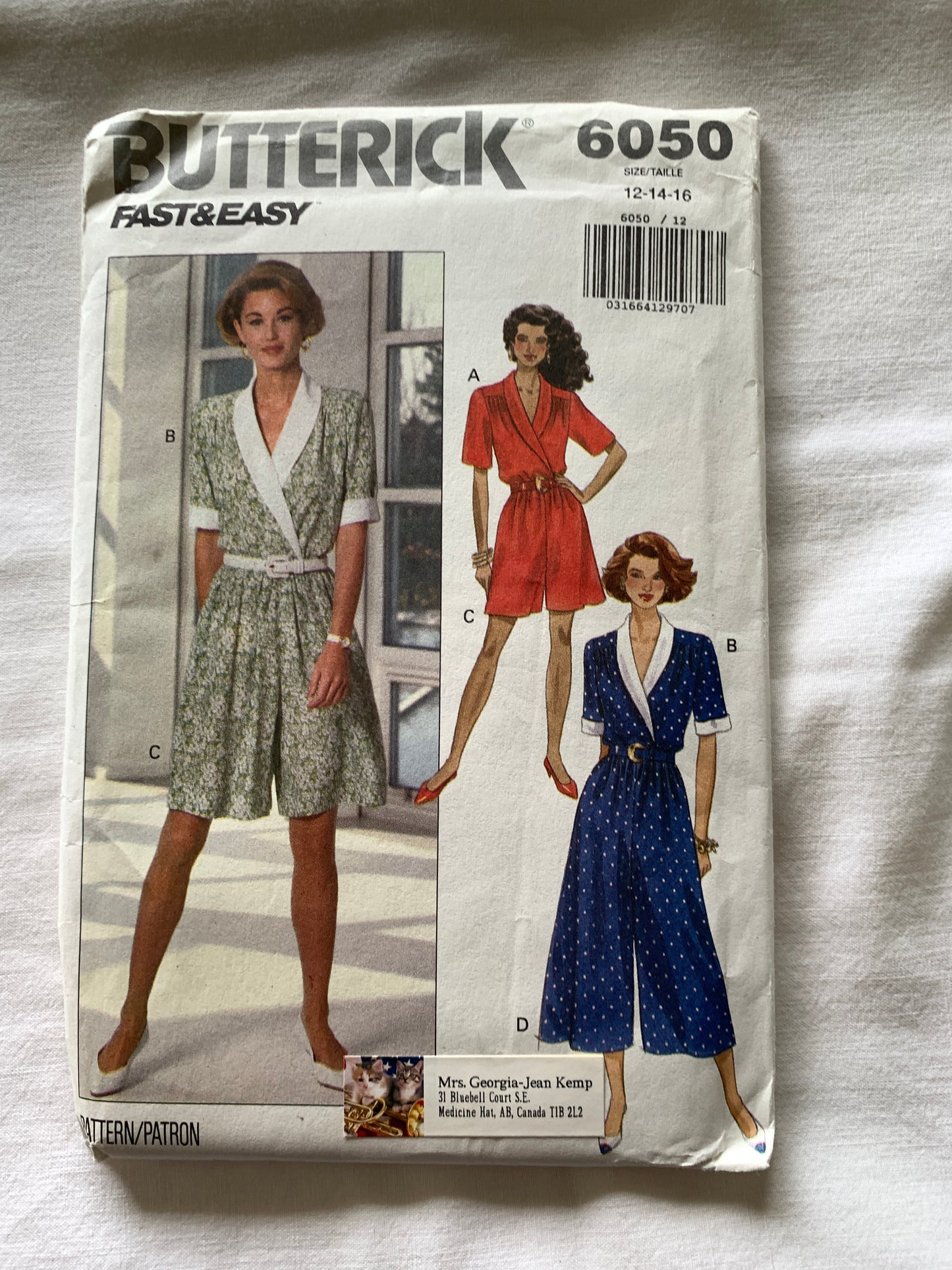 Butterick Sewing Pattern 6050 Misses' Top, Split Skirt, Shoulder Pads, Loose-Fitting, Zipper Back, Size 12-16, Uncut, Vintage 1992