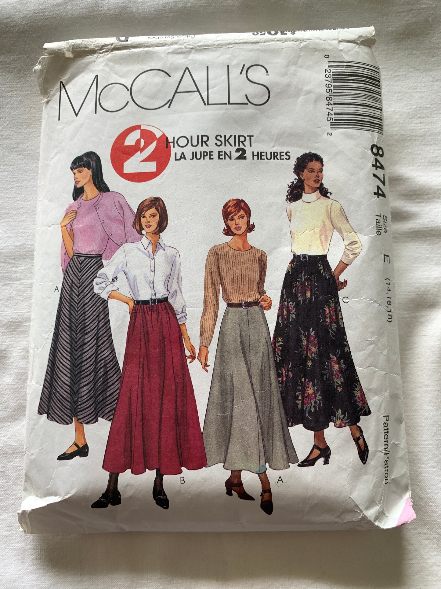 McCall's Sewing Pattern 8474 Misses' Skirt, Zipper Back, Waistband, Flared, Size 14-18, Cut, Vintage 1996