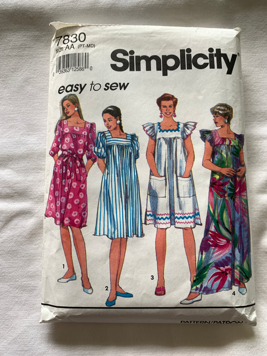 Simplicity Sewing Pattern 7830 Misses' Dress, Pullover, Two Lengths, Long/Short Sleeves, Size 6-16, Cut, Vintage 1992