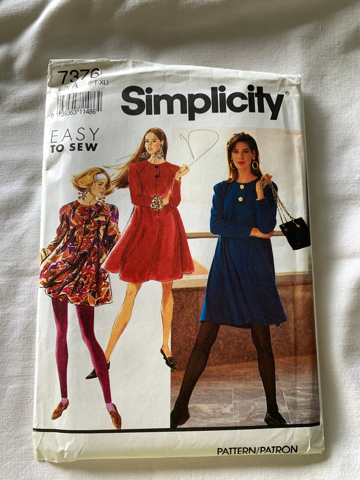 Simplicity Sewing Pattern 7376 Misses'/Miss Petites Dress, Tunic, Long Sleeves, Two Lengths, Button Front, Size 6-24, Uncut, Vintage 1991