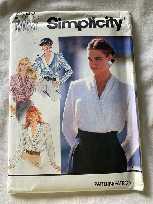 Simplicity Sewing Pattern 7453 Misses' Blouse, Long/Short Sleeves, 4 Variations, Size 12-16, Uncut, Vintage 1991