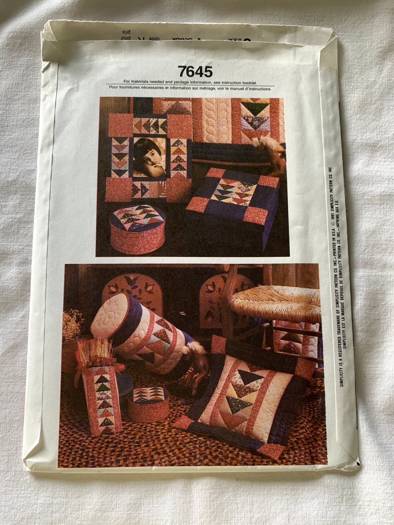 Simplicity Shirley Botsford Sewing Pattern 7645 Crafts, Quilt, Picture Frame, Pillow, Neck Roll, Uncut, Vintage 1991