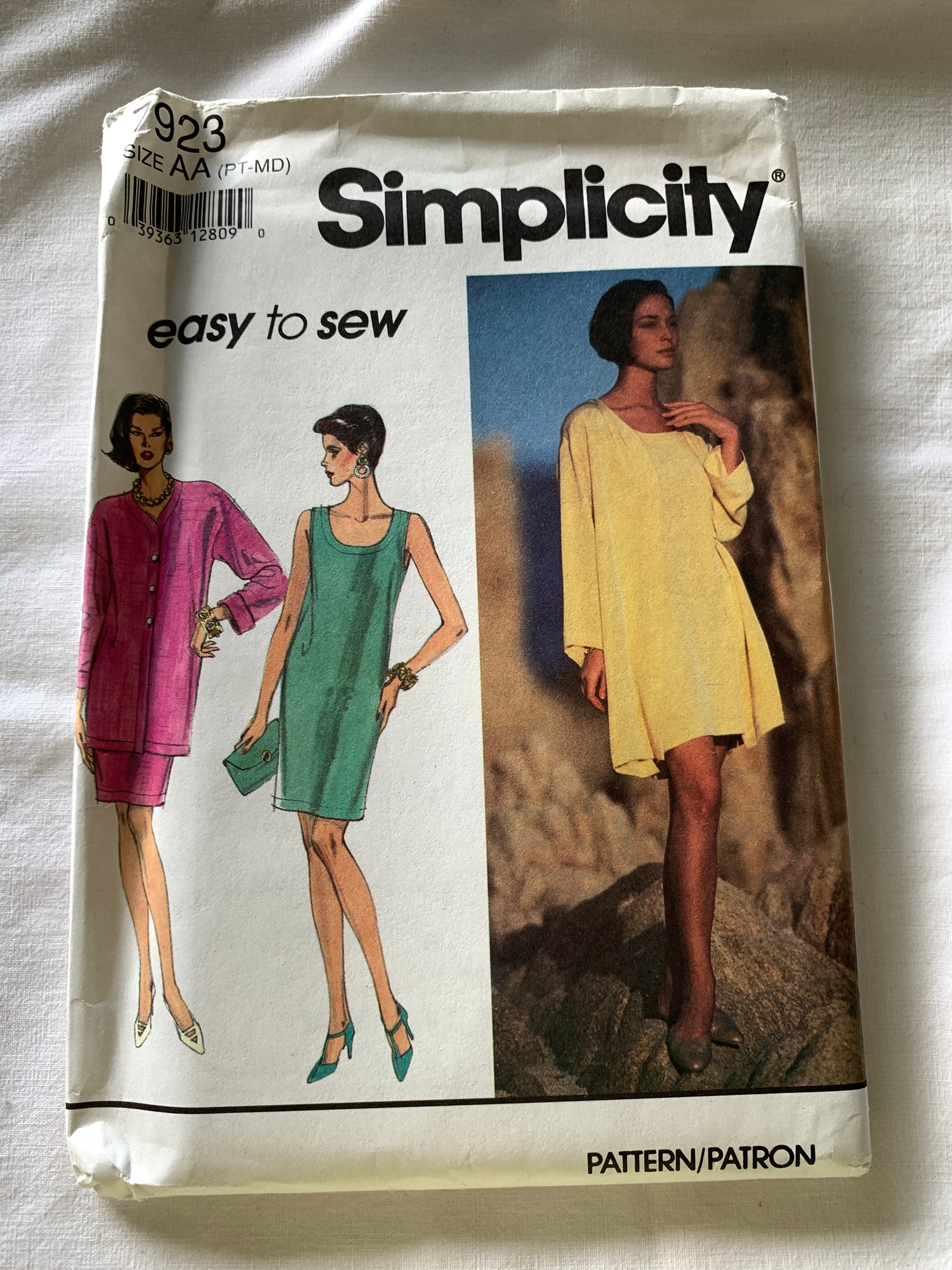 Simplicity Sewing Pattern 7923 Misses'/Miss Petite Dress, Unlined Coat, Long Sleeves, Pockets, Two Lengths, Size 6-16, Uncut, Vintage 1992