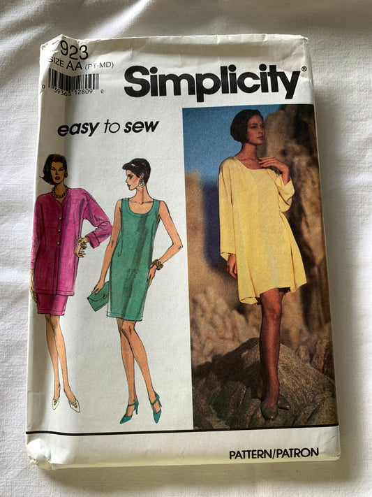 Simplicity Sewing Pattern 7923 Misses'/Miss Petite Dress, Unlined Coat, Long Sleeves, Pockets, Two Lengths, Size 6-16, Uncut, Vintage 1992