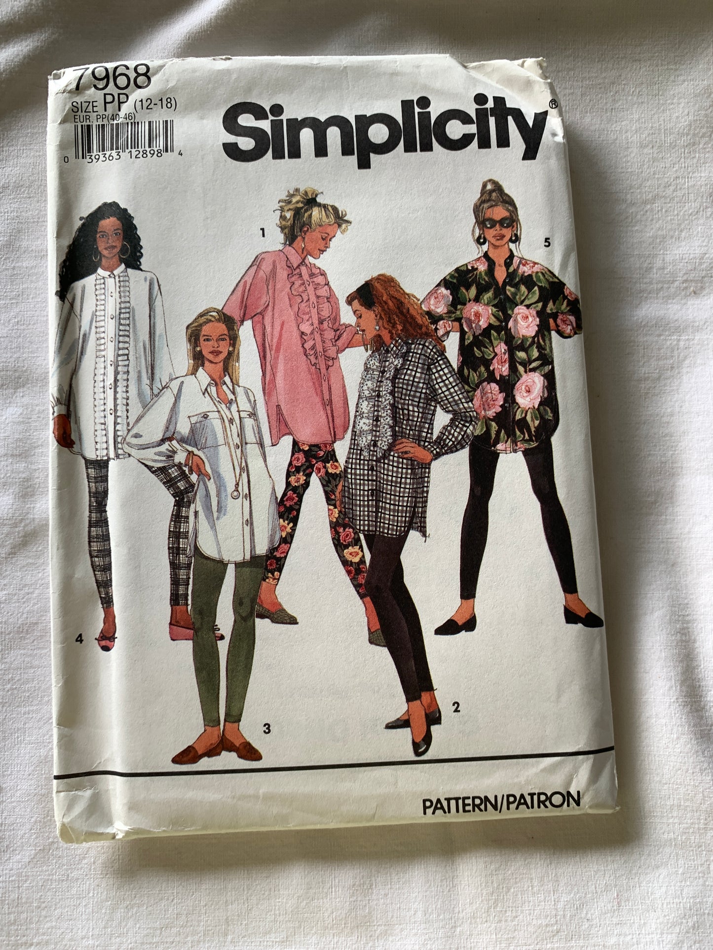 Simplicity Sewing Pattern 7968 Misses' Leggings, Elastic Waist, Oversized Tops, Long Sleeves, Stretch Knit, Size 12-18, Uncut, Vintage 1992