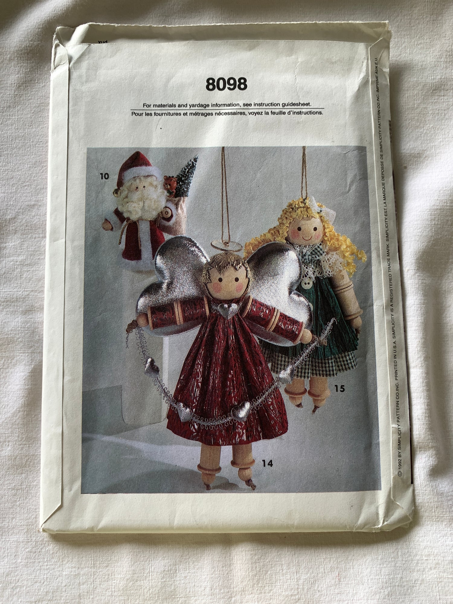 Simplicity Sewing Pattern 8098 Christmas Holiday Ornaments, Bear, Bunny, Angels, Animals, People, Uncut, Vintage 1992