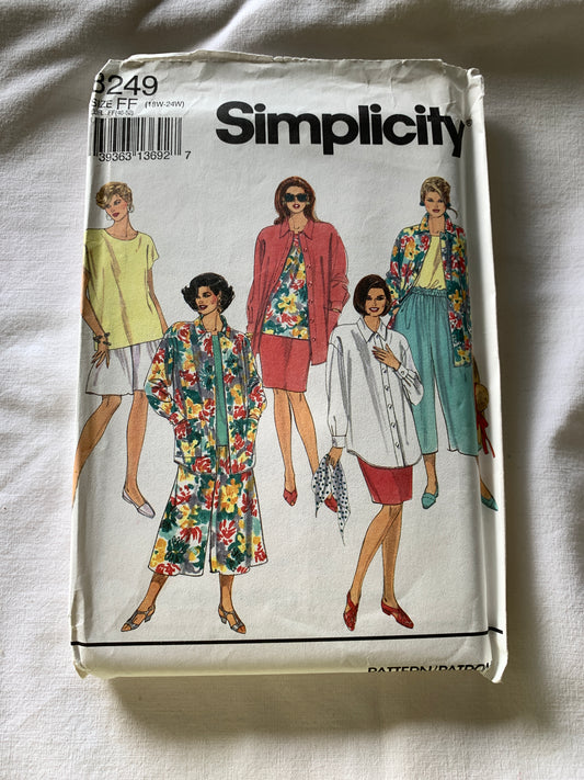 Simplicity Sewing Pattern 8249 Misses' Split Skirt, Two Lengths, Skirt, Top, Loose-Fitting, Pullover, Size 18W-24W, Uncut, Vintage 1992
