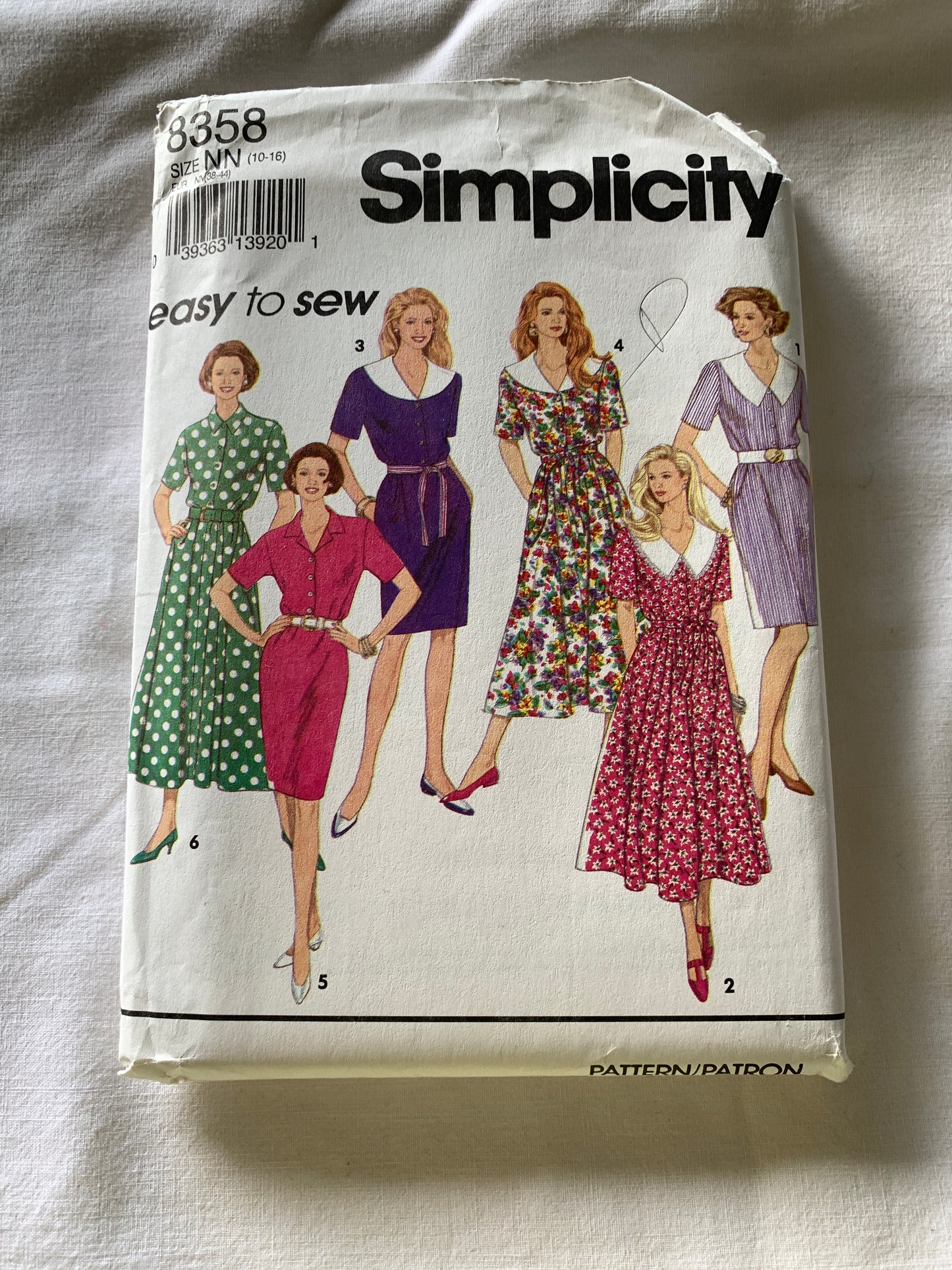 Simplicity Sewing Pattern 8358 Misses'/Miss Petite Dress, Slim, Flared Skirt, Tie Belt, Button Front, Pockets, Size 10-16, Uncut, Vintage 1993