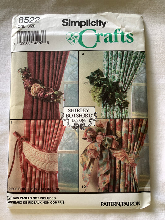 Simplicity Sewing Pattern 8522 Home Decor, Shirley Botsford Design, Accessories for Curtains, 11 Variations, Uncut, Vintage 1993