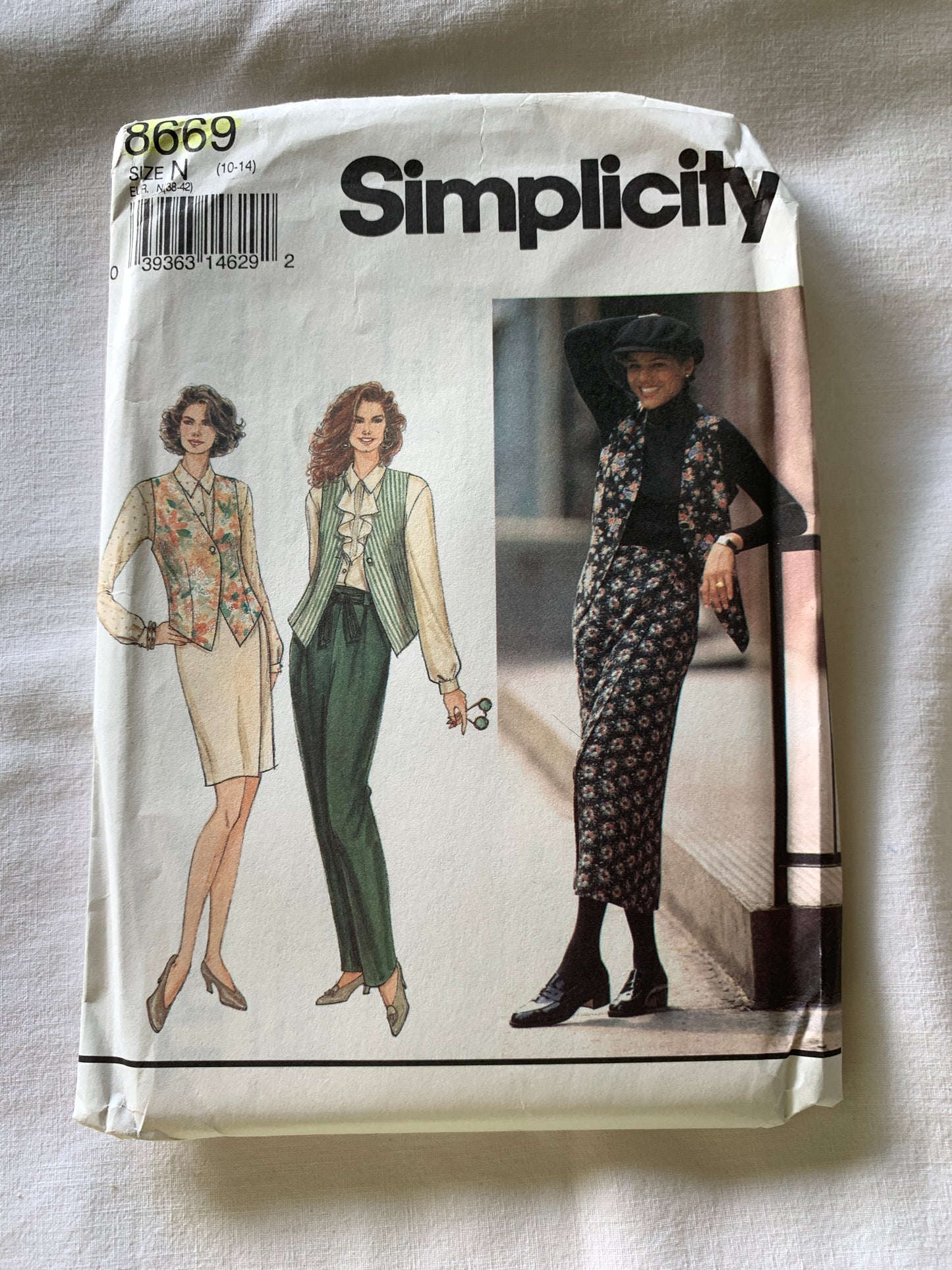 Simplicity Sewing Pattern 8669 Misses' Wrap Skirt, Pants, Two Lengths, Tie Belt, Lined Vest, Size 10-14, Uncut, Vintage 1993