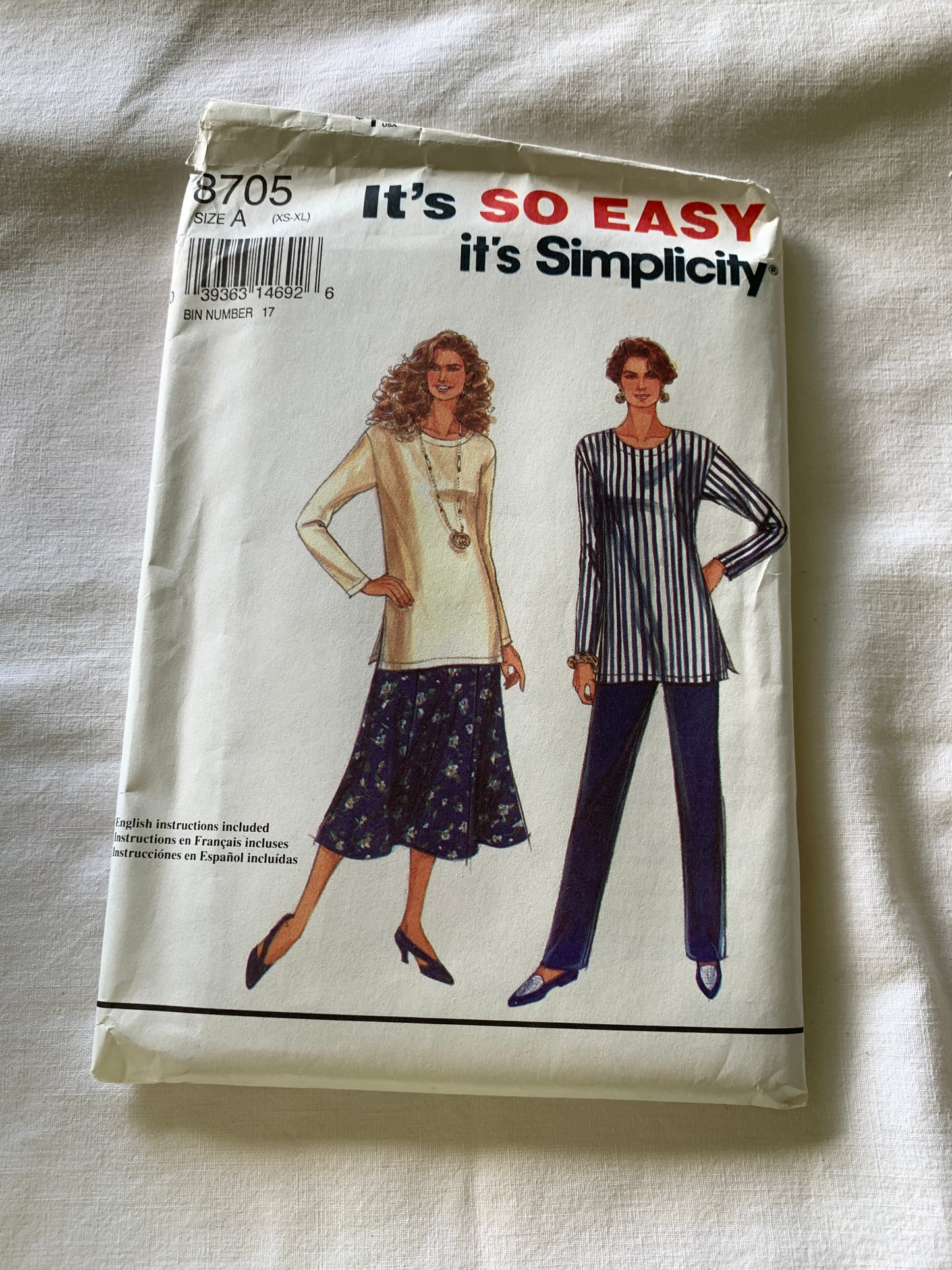 Simplicity Sewing Pattern 8705 Misses' Top, Pants, Skirt, Long Sleeves, Pullover, Elastic Waist, Full Skirt, Size 6-24, Uncut, Vintage 1993
